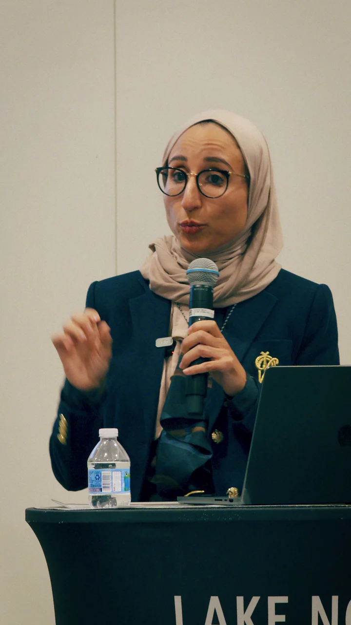 Dr. Jumana Al-Deek speaking at a women's wellness event: Menopause Hormone Therapy and Heart Health