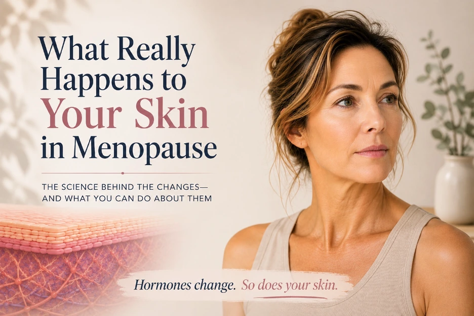 Article artwork illustrating menopausal skin changes and hormone-related aging