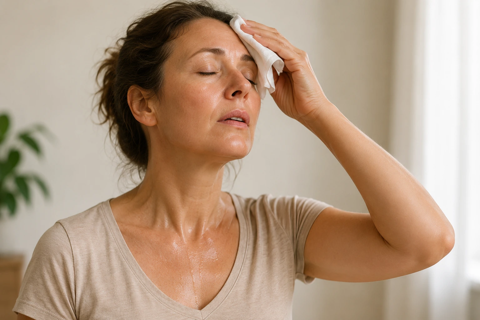 Article artwork illustrating midlife sweating and menopause-related temperature regulation.